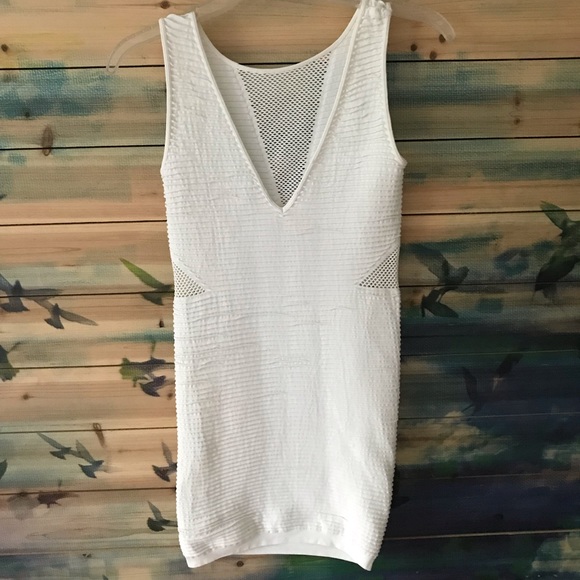 Bebe White Dress with Mesh V Front and Cut out Sides  size M/L - Picture 5 of 7